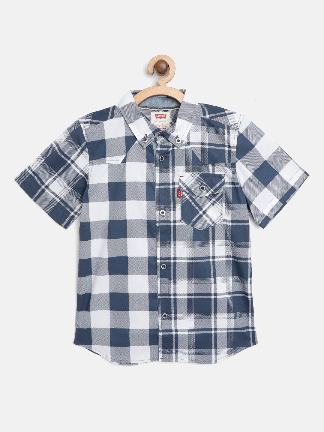 

Levis Boys Navy Blue & White Regular Fit Checked Pure Cotton Casual Shirt
