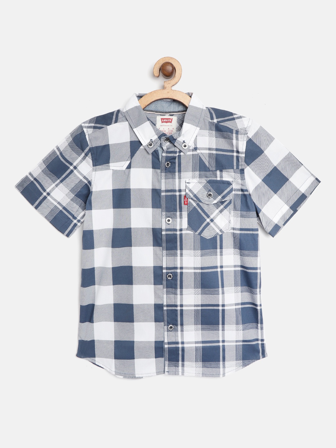 

Levis Boys Navy Blue & White Regular Fit Checked Pure Cotton Casual Shirt