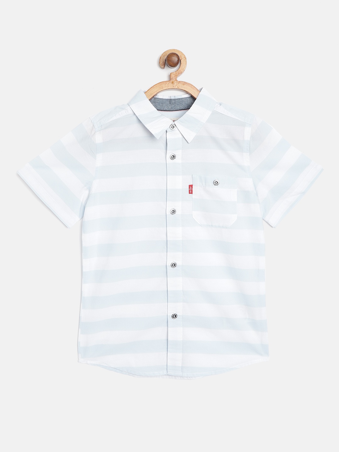 

Levis Boys Light Blue & White Regular Fit Striped Pure Cotton Casual Shirt