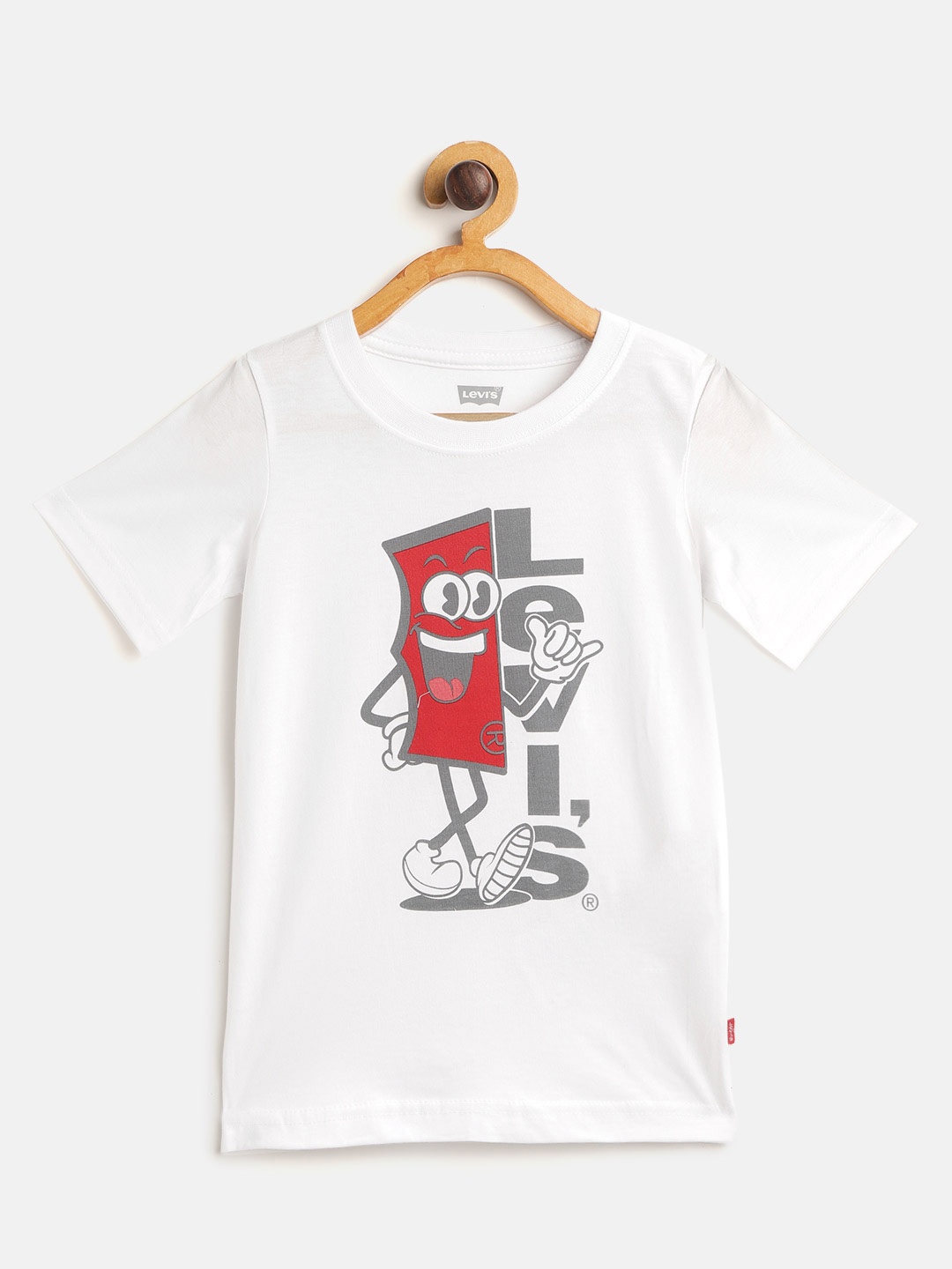 

Levis Boys White Charcoal Grey Brand Logo Print Round Neck Pure Cotton T-shirt