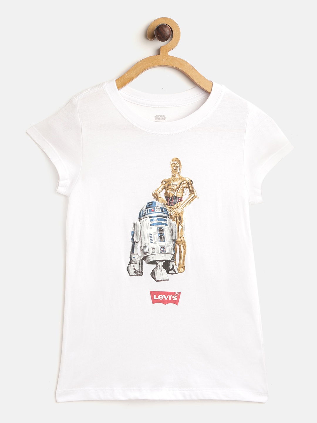 

Levis Girls White Pure Cotton Start Wars Droid Print Round Neck T-shirt