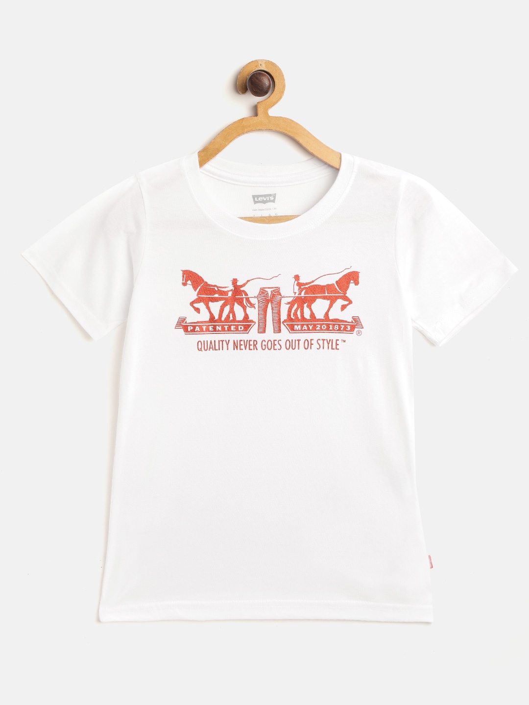

Levis Boys White Red Two Horse Print Round Neck Pure Cotton T-shirt