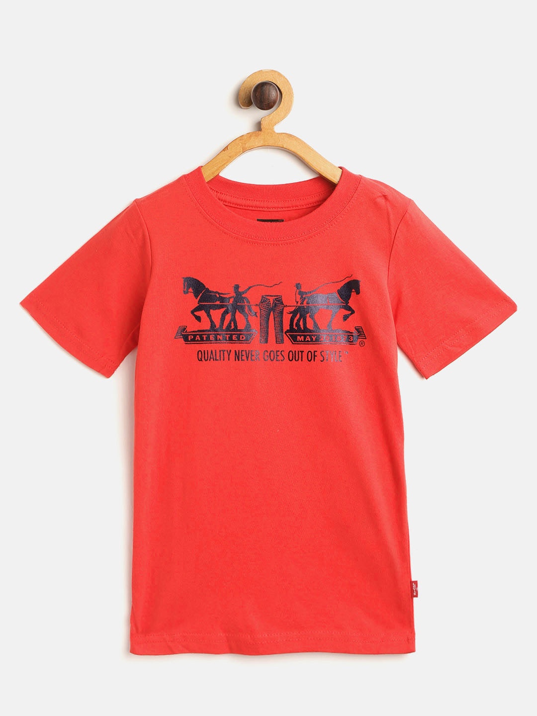 

Levis Boys Coral Red Printed Round Neck Pure Cotton T-shirt