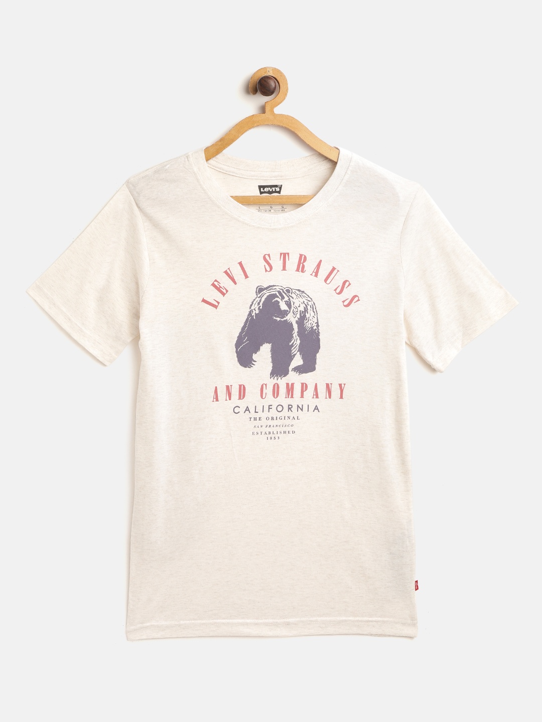 

Levis Boys Cream-Coloured Brand Name & Grizzly Bear Printed Round Neck T-shirt