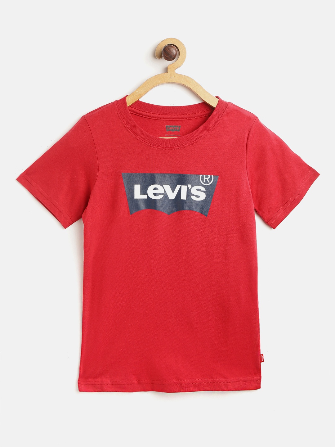 

Levis Boys Red Pure Cotton Brand Logo Print Round Neck T-shirt
