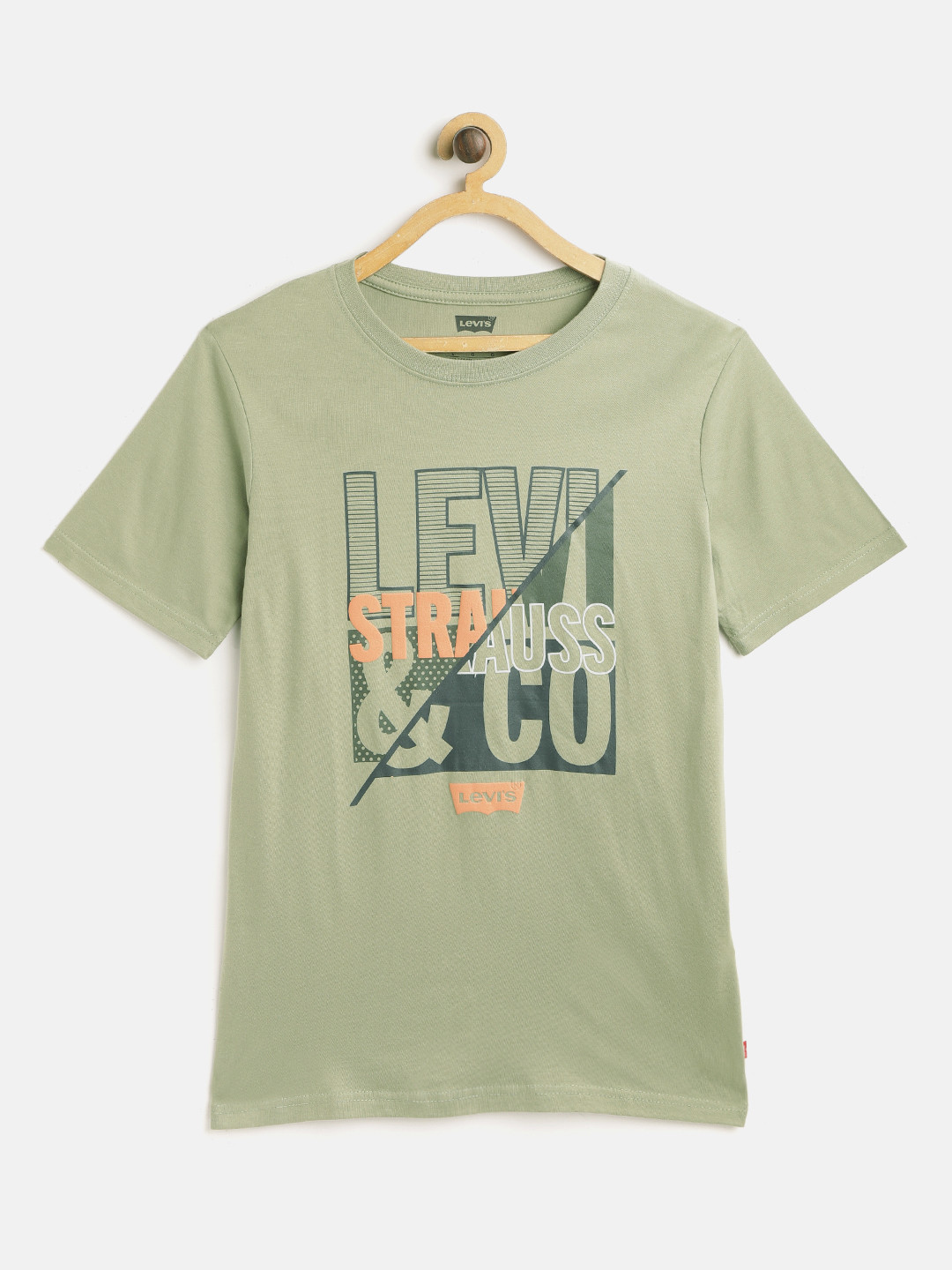 

Levis Boys Olive Green Pure Cotton Brand Logo Print Round Neck T-shirt