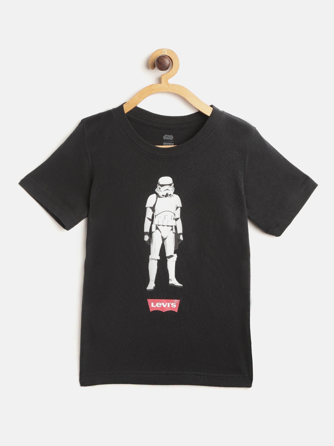 

Levis Boys Black White Storm Troopers Print Round Neck Pure Cotton T-shirt