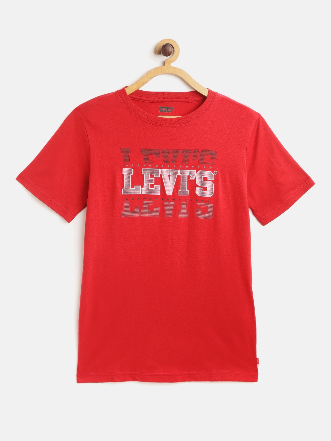 

Levis Boys Red Pure Cotton Brand Logo Embroidered Round Neck T-shirt