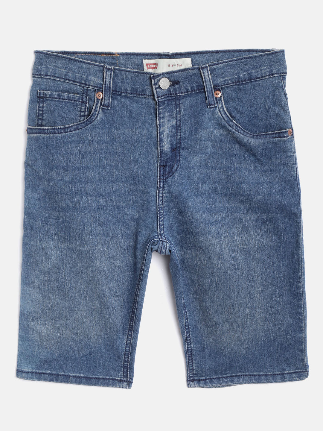 

Levis Boys Navy Blue Solid 511 Slim Fit Denim Shorts
