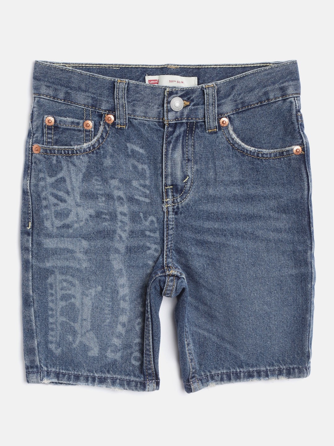 

Levis Boys Blue Pure Cotton Washed Slim Fit Denim Shorts 511