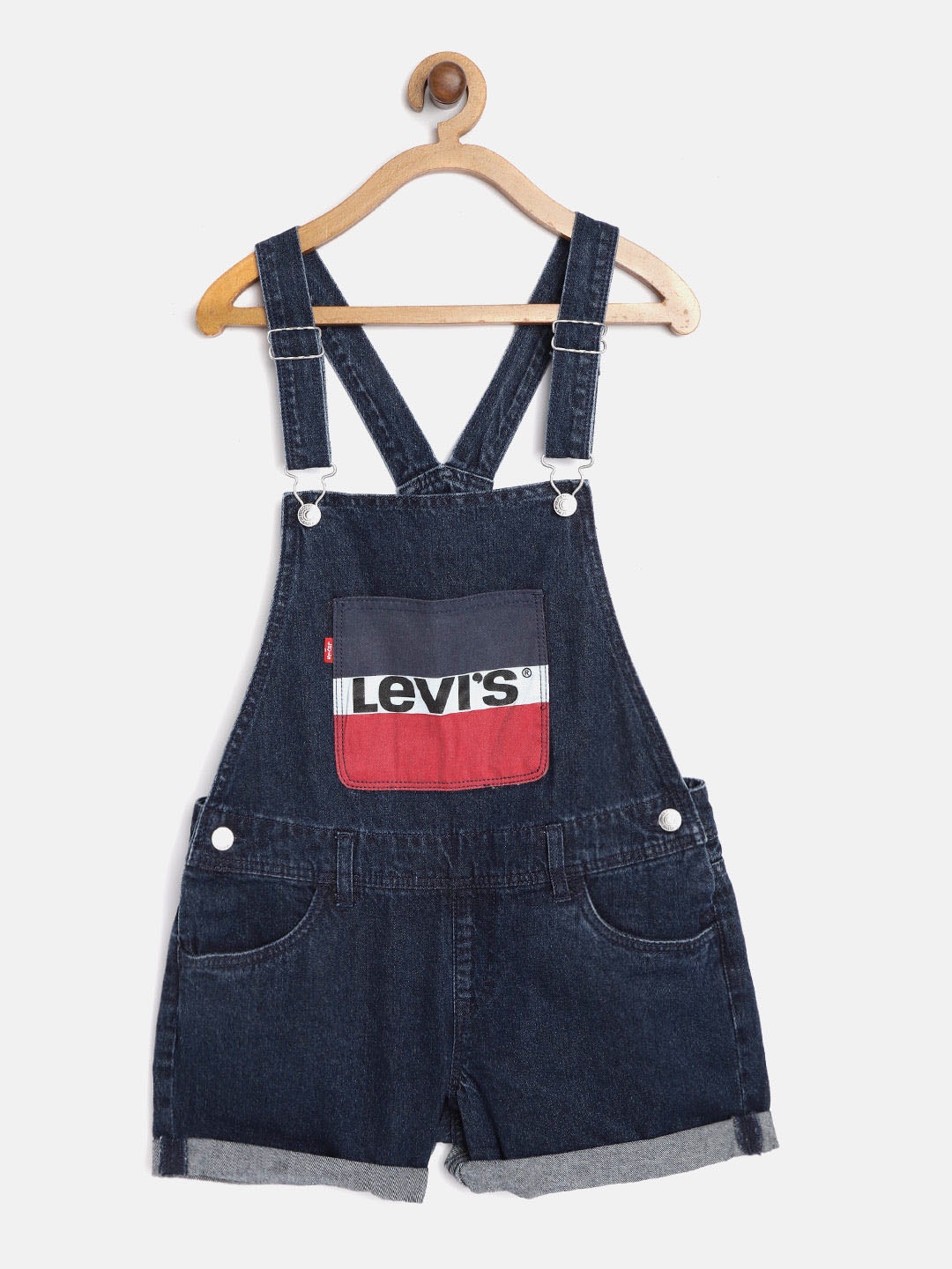 

Levis Girls Navy Blue Pure Cotton Brand Logo Printed Denim Dungarees