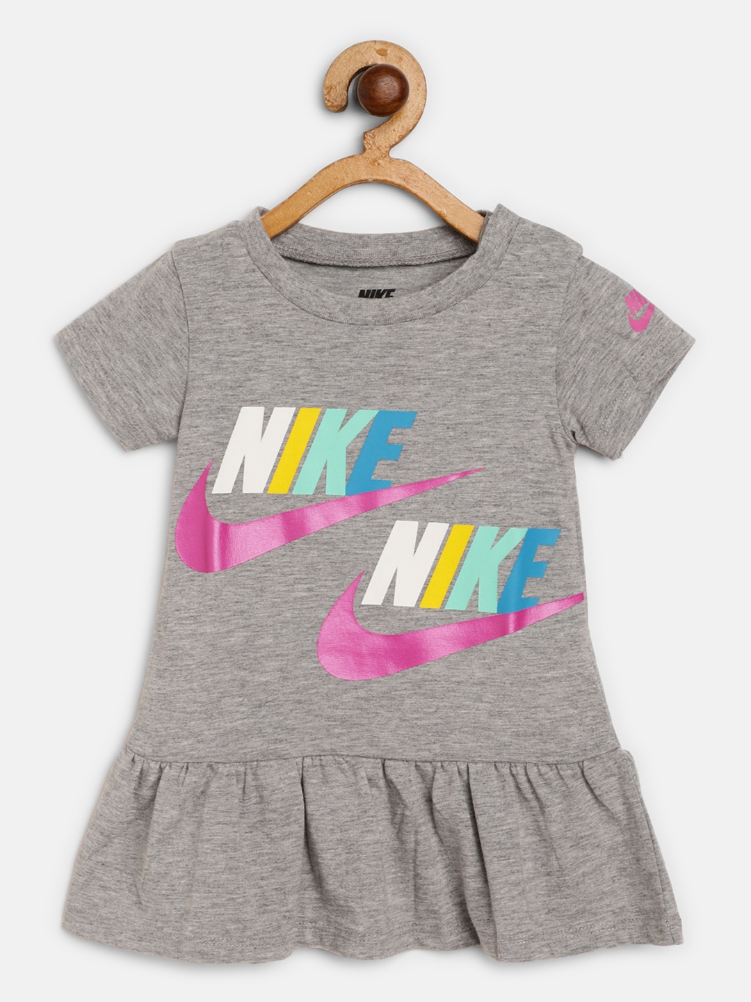 

Nike Infant Girls Grey Melange & Pink Brand Logo Print NSW Drop Waist Dress with Briefs