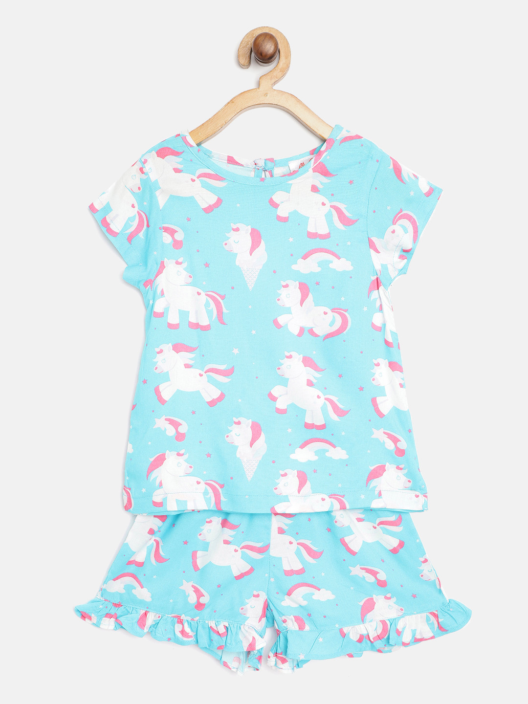 

pspeaches Girls Sea Green & White Unicorn Print Night Suit