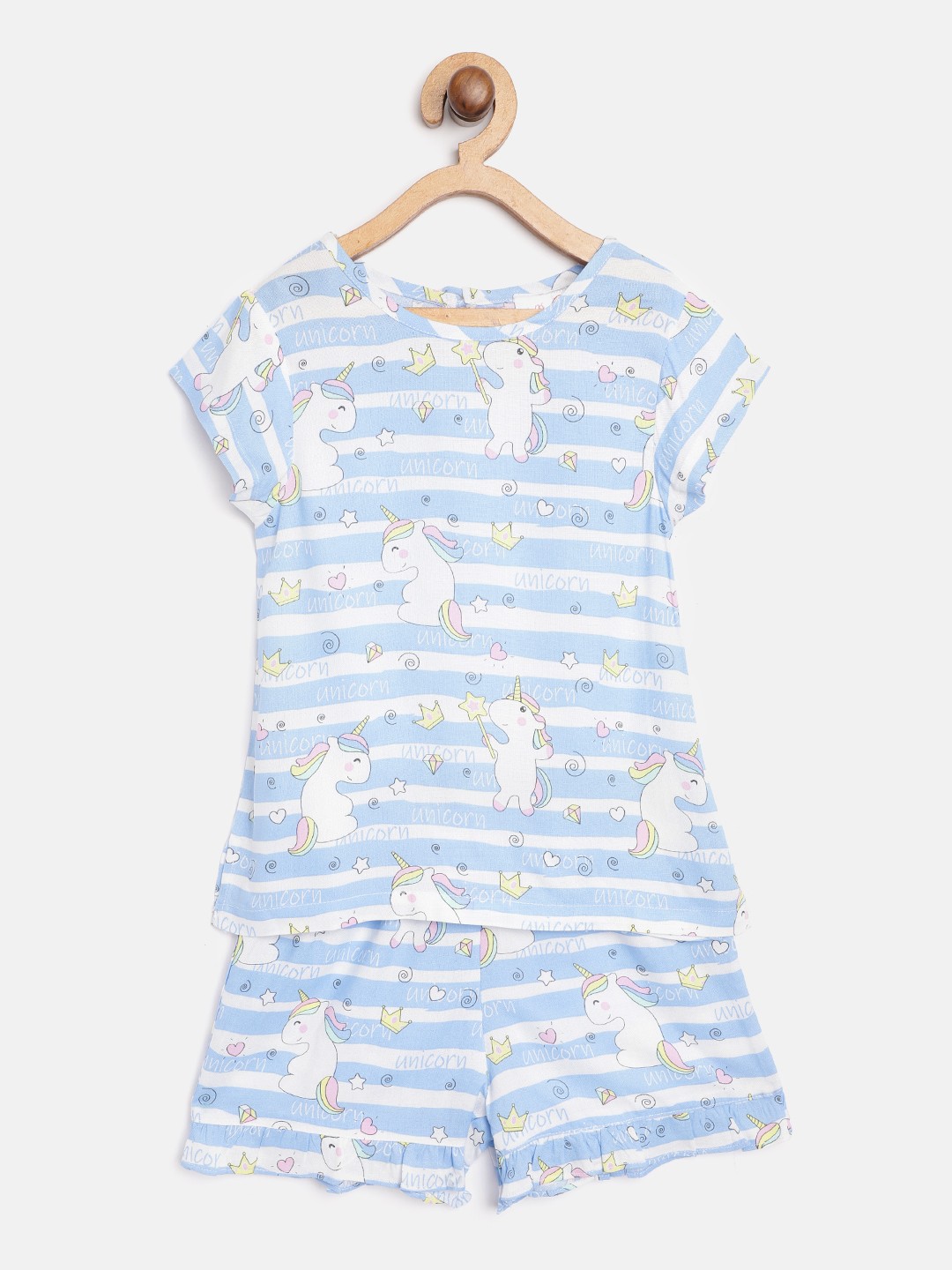 

pspeaches Girls Blue & White Unicorn Print Night Suit