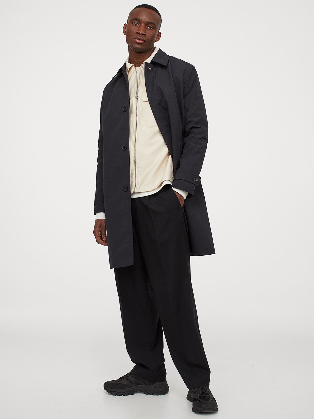 

H&M Men Navy Blue Solid Longline Car Coat