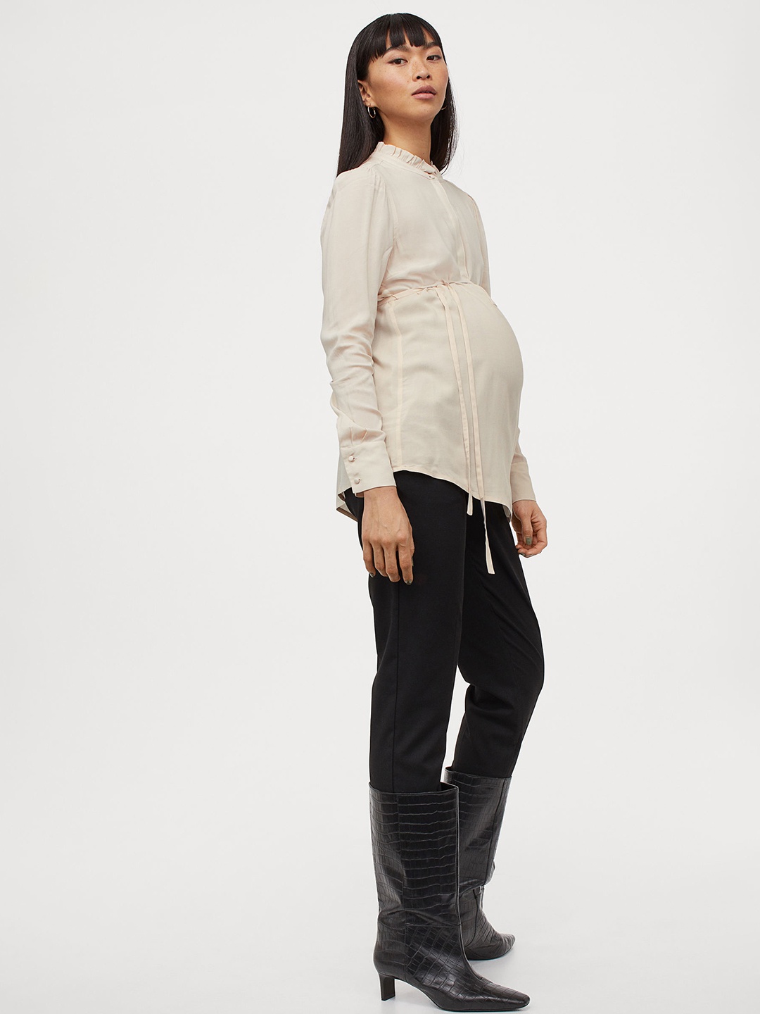 

H&M Women Beige Mama Tie Belt Blouse