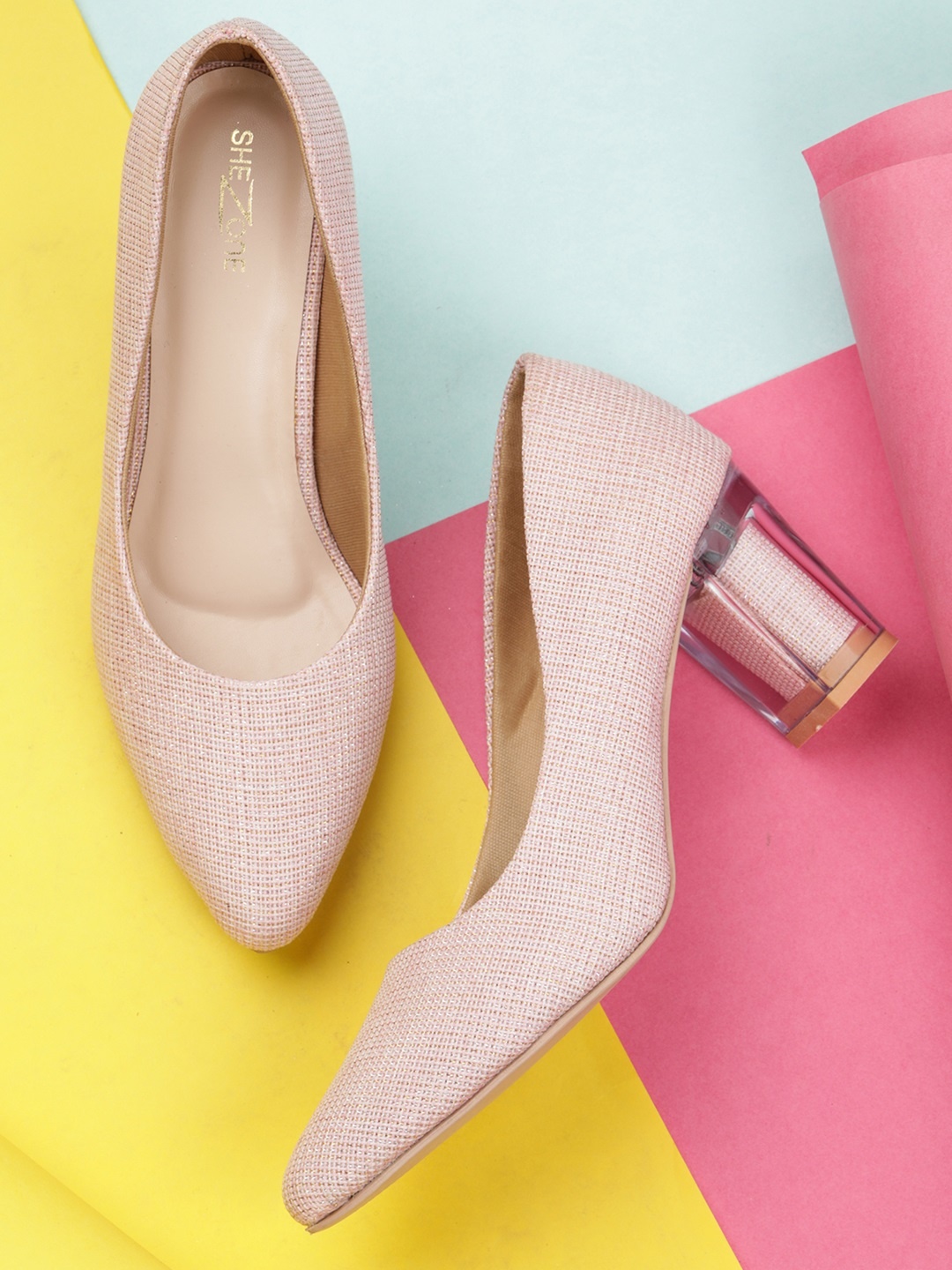 

Shezone Pink Textured Block Pumps