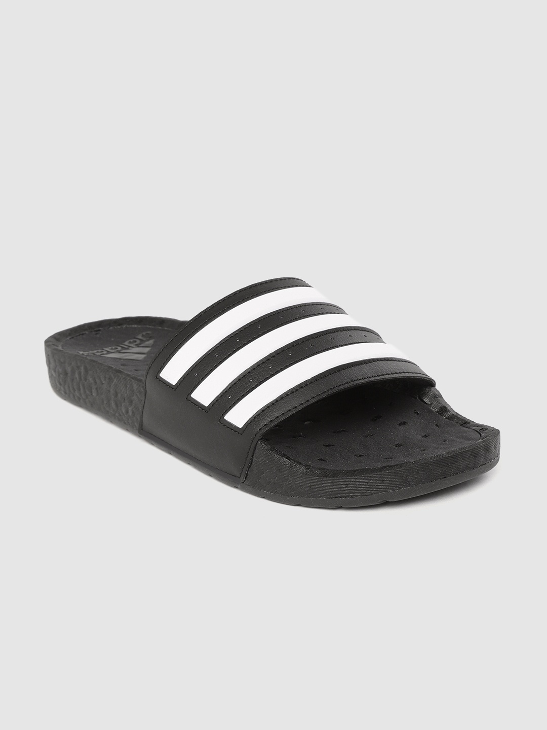 

ADIDAS Unisex Black & White Striped Adilette Sliders