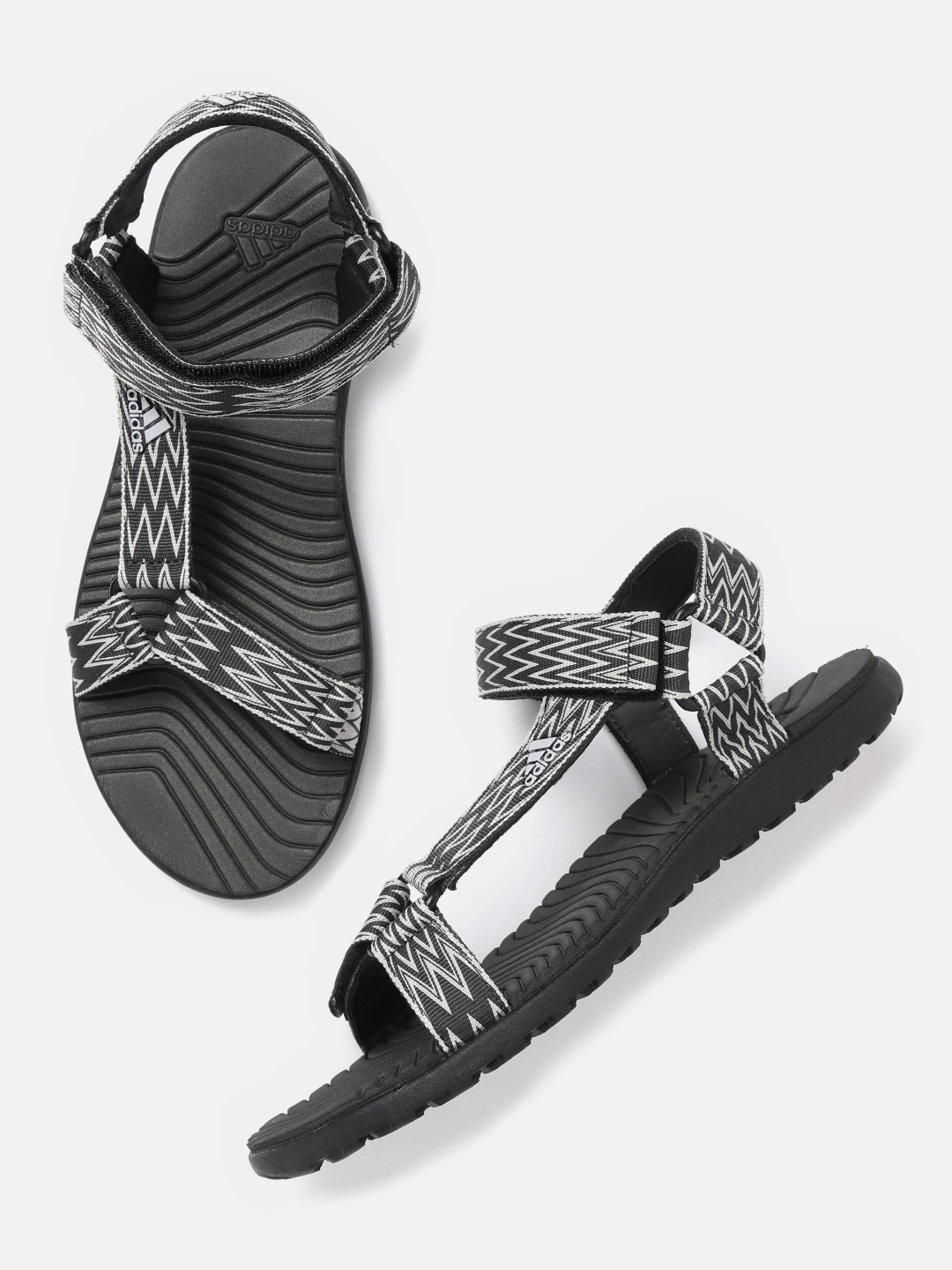 

ADIDAS Men Grey & Off-White Chevron Pattern Marengo II Sports Sandals