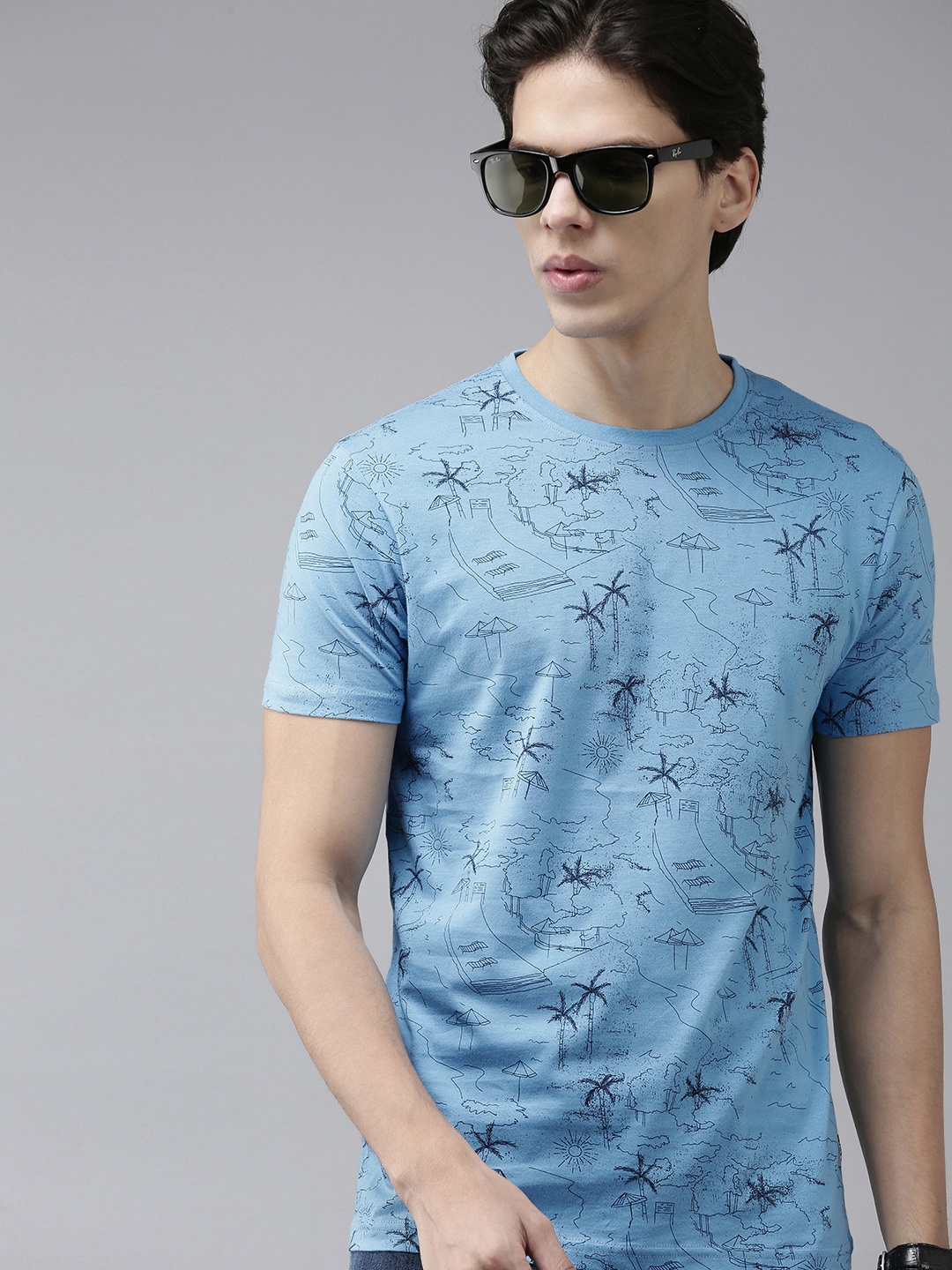 

BEAT LONDON by PEPE JEANS Men Blue Printed Tropical T-shirt