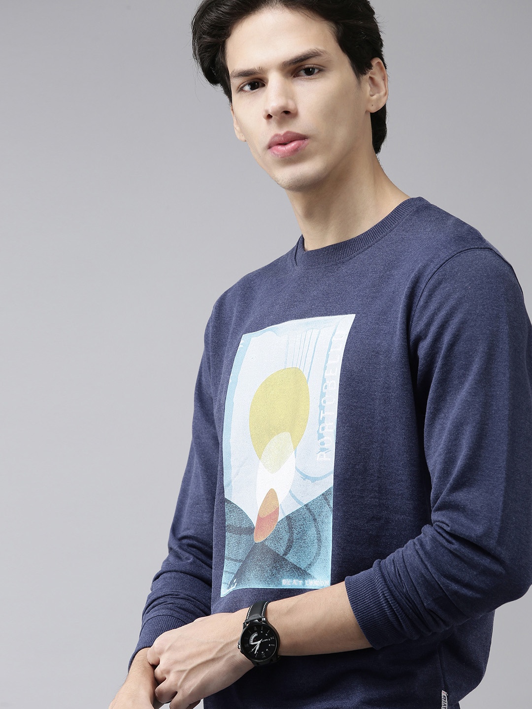 

BEAT LONDON by PEPE JEANS Men Navy Blue Printed Sweatshirt