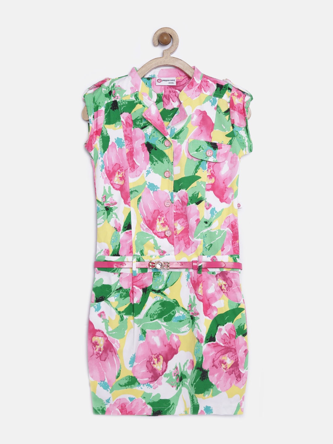 

Peppermint Girls Pink Floral Printed Shift Dress