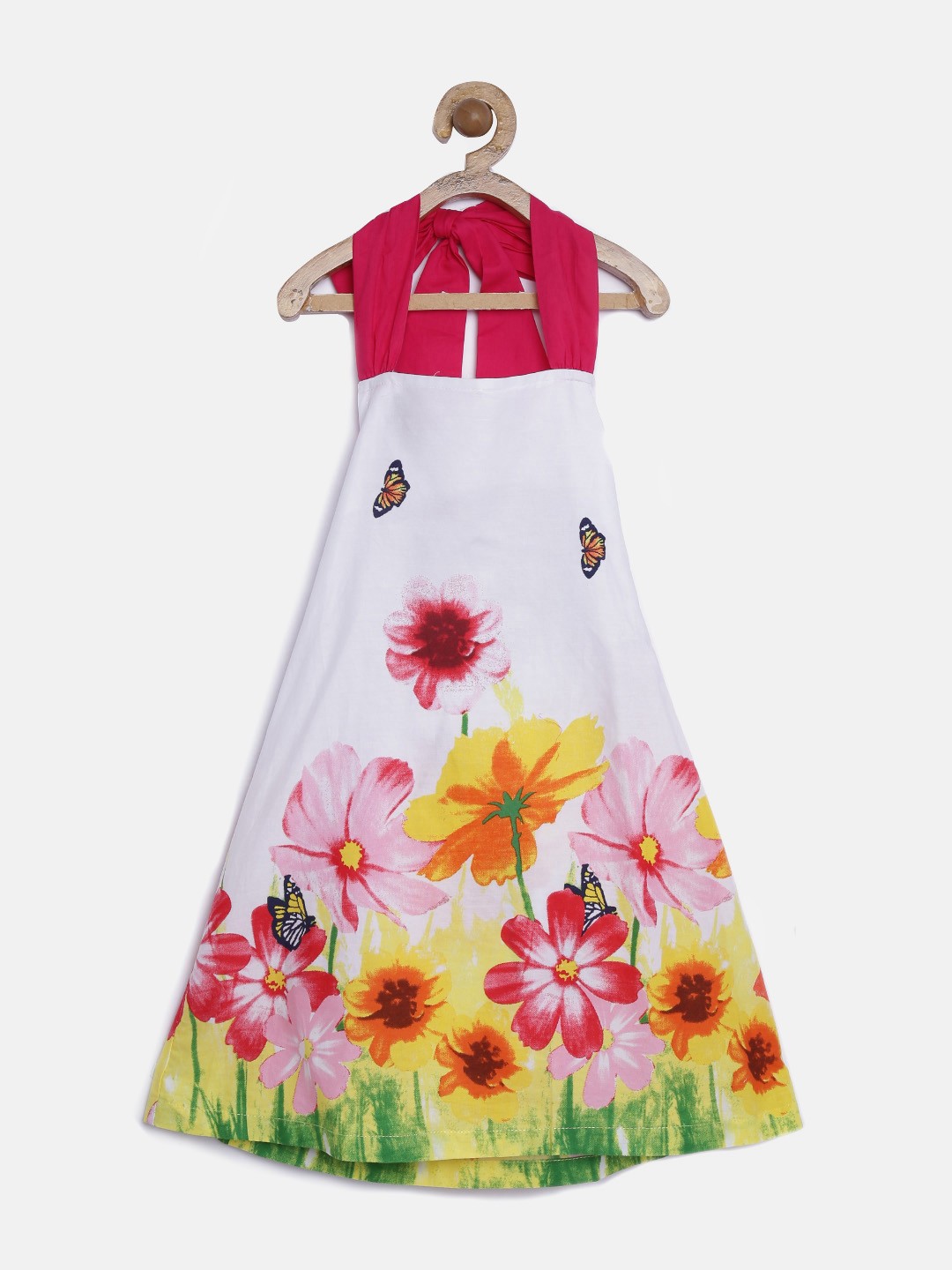 

Peppermint Girls White Floral Print Halter-Neck A-Line Dress