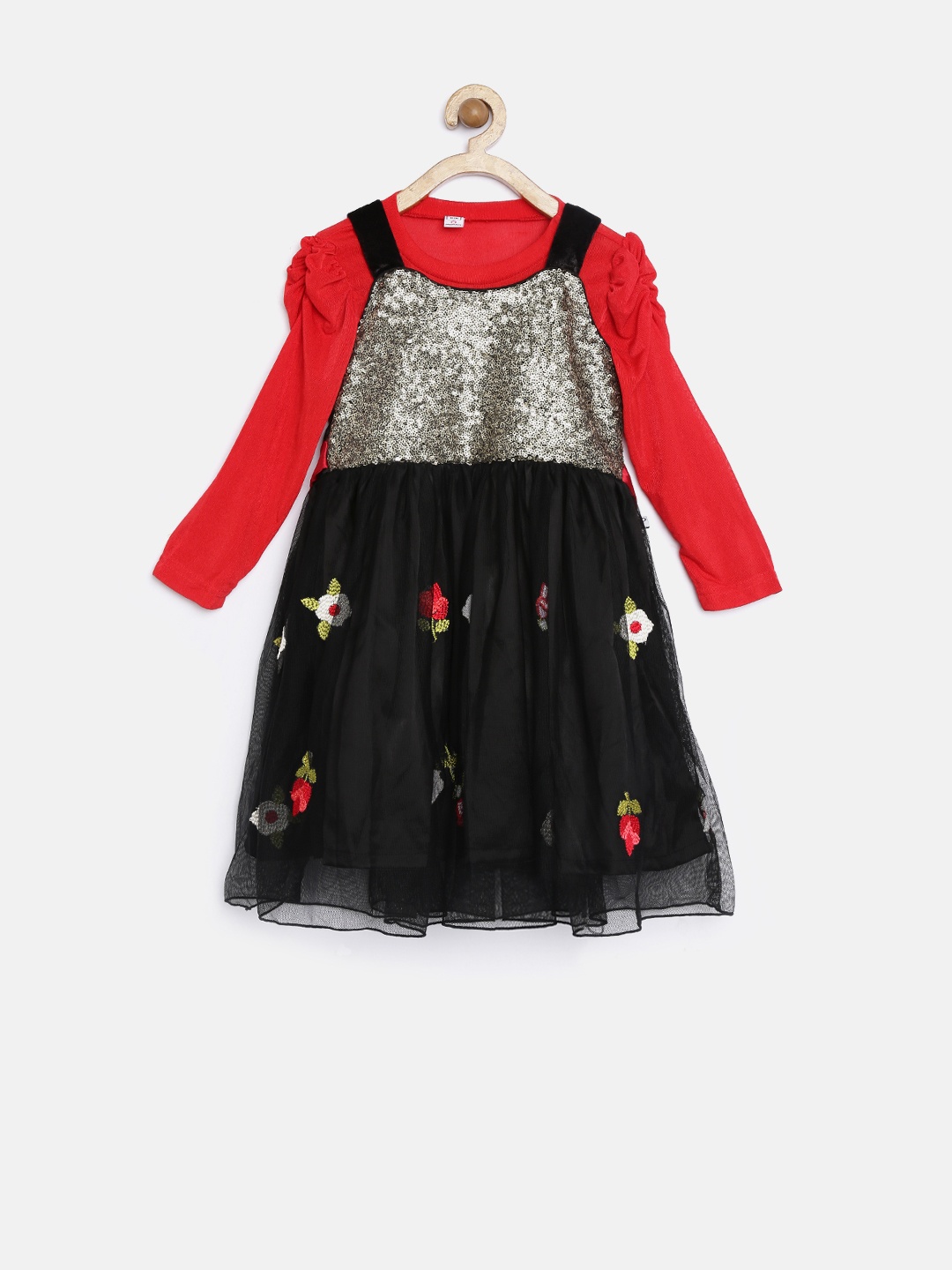 

Peppermint Girls Black & Red Sequinned Fit & Flare Dress with Top