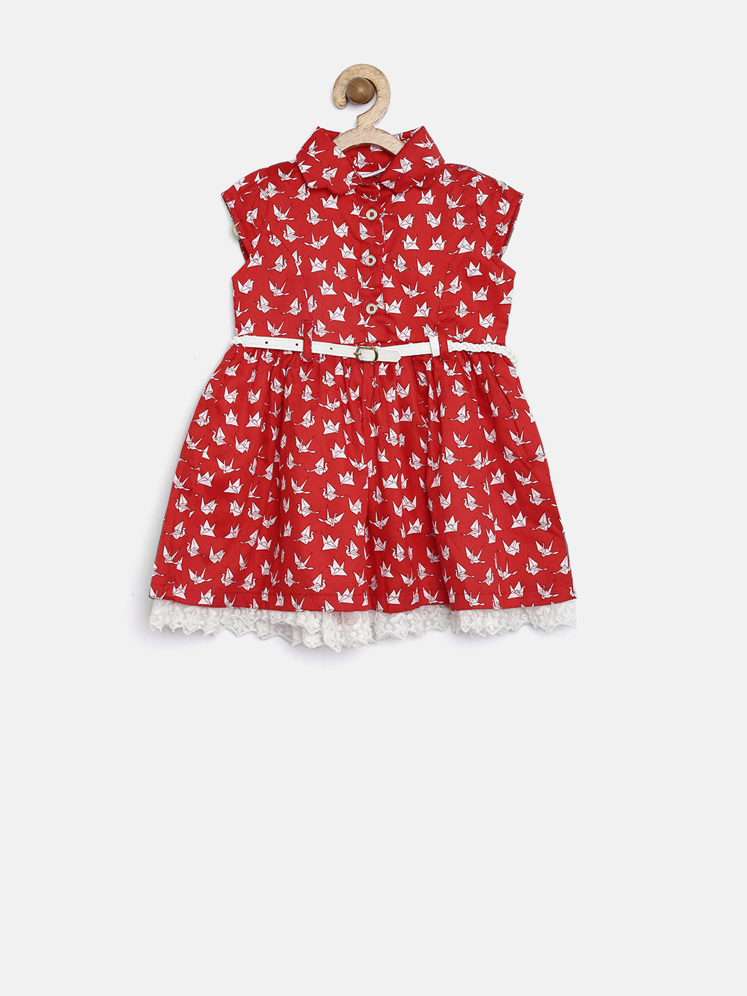 

Peppermint Girls Red Polyester Origami Print Fit & Flare Dress