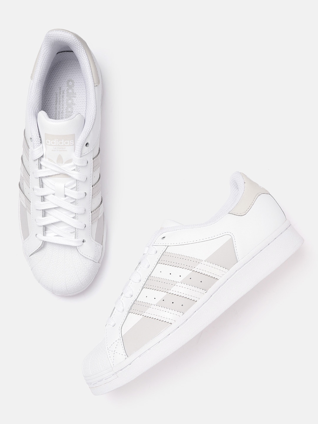 

ADIDAS Originals Men White & Light Grey Coated Leather Superstar Sneakers