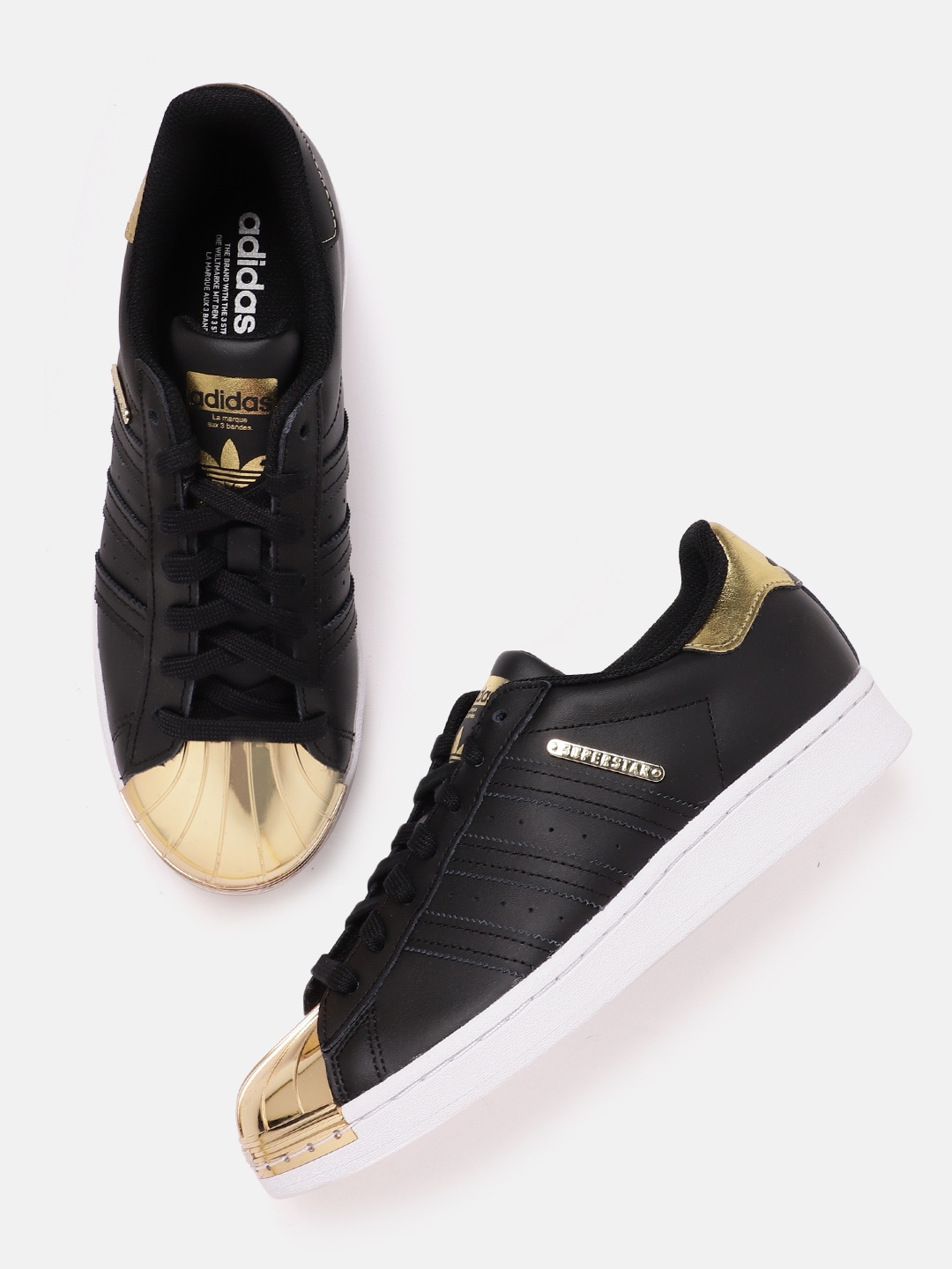 

ADIDAS Originals Women Black & Gold-Toned Superstar MT Sneakers