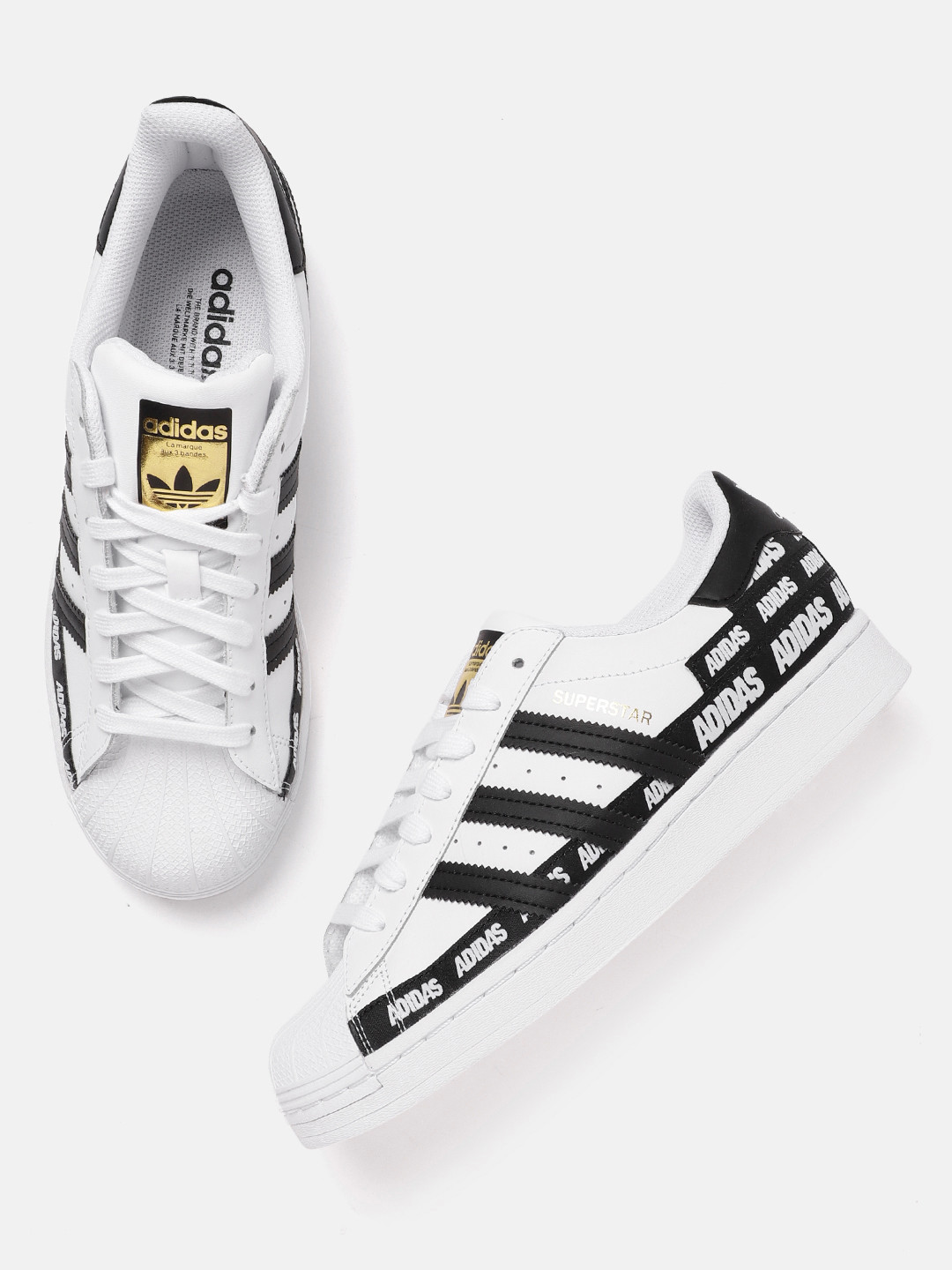 

ADIDAS Originals Men White & Black Coated Leather Excluding Trims Superstar Sneakers