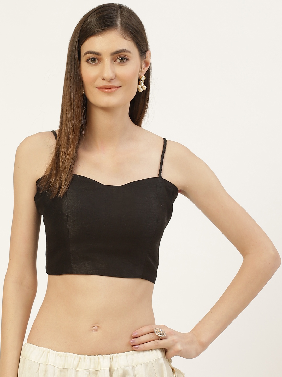 

Studio Shringaar Women Black Solid Padded Halter Saree Blouse