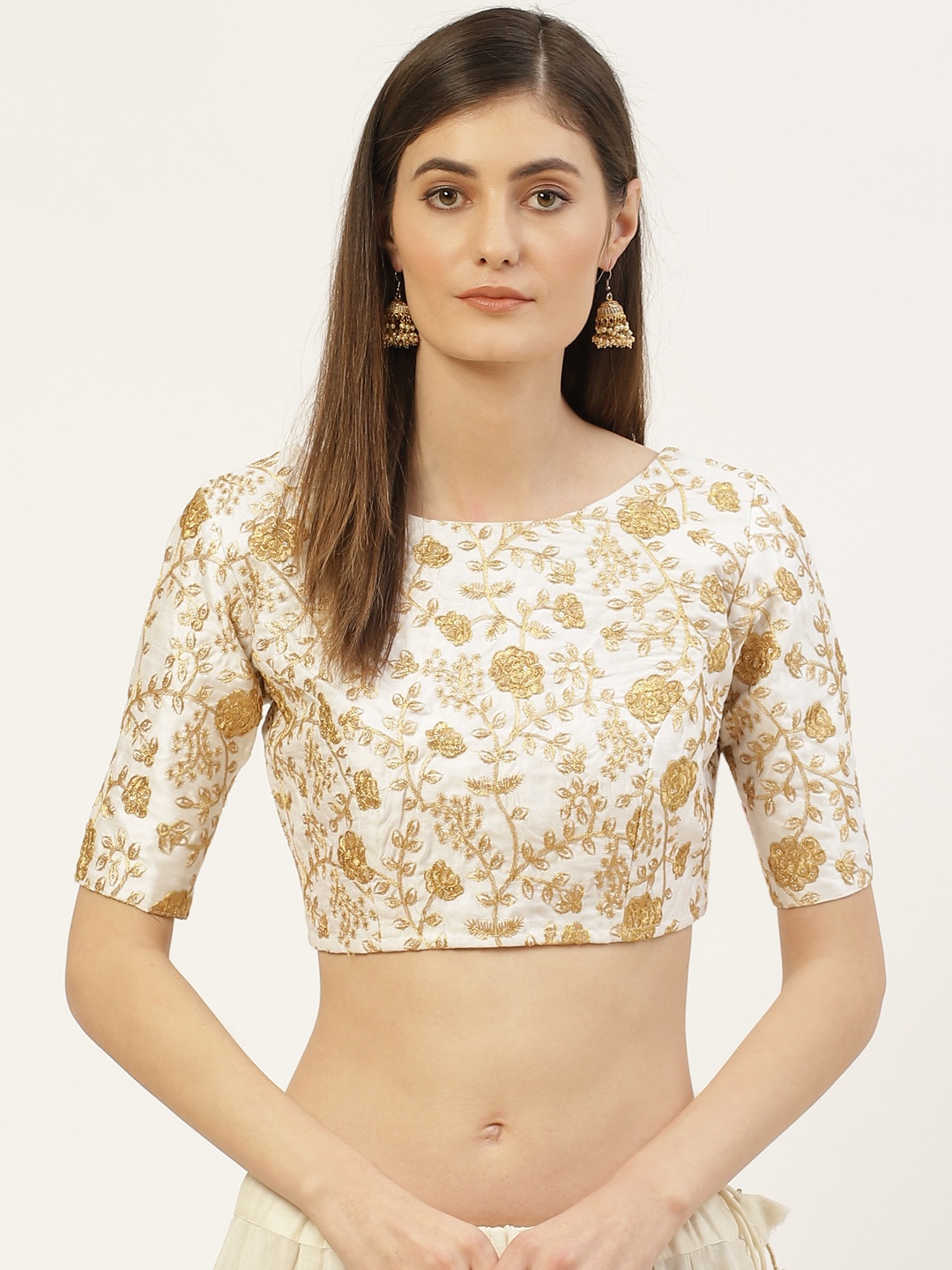 

Studio Shringaar Women Off-White & Golden Zari Embroidered Saree Blouse