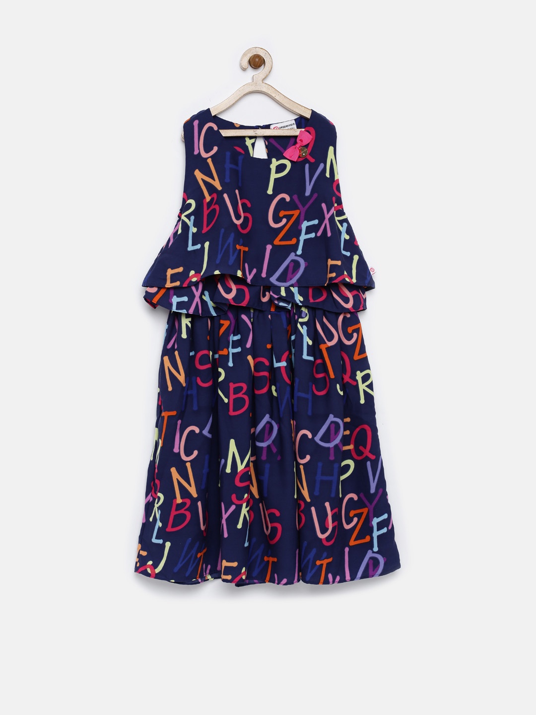 

Peppermint Girls Navy Polyester Printed Fit & Flare Dress, Navy blue