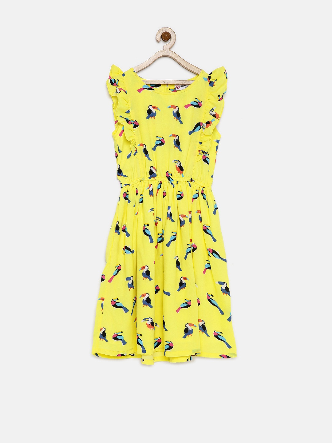 

Peppermint Girls Yellow Printed Fit & Flare Dress