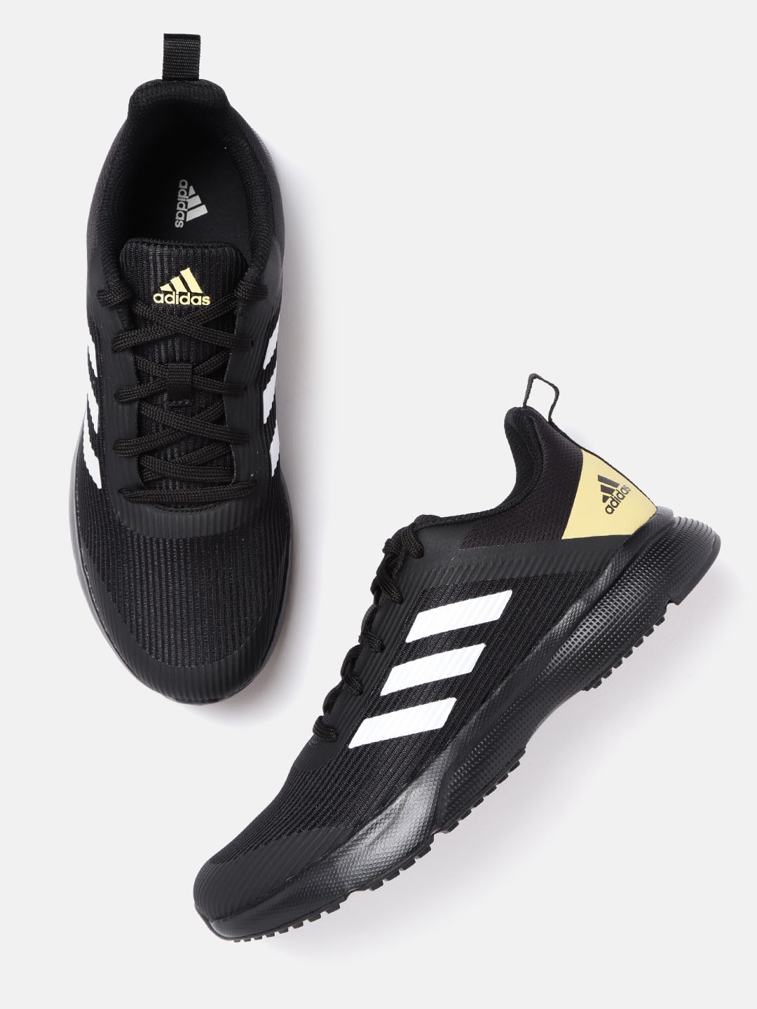 

ADIDAS Men Black Self Striped Racard Running Shoes