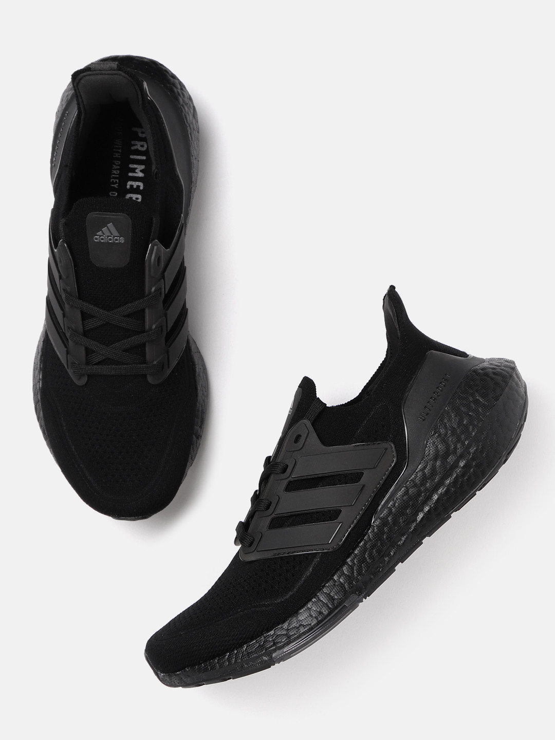 

ADIDAS Men Black Woven Design Ultra Boost 21 Running Shoes