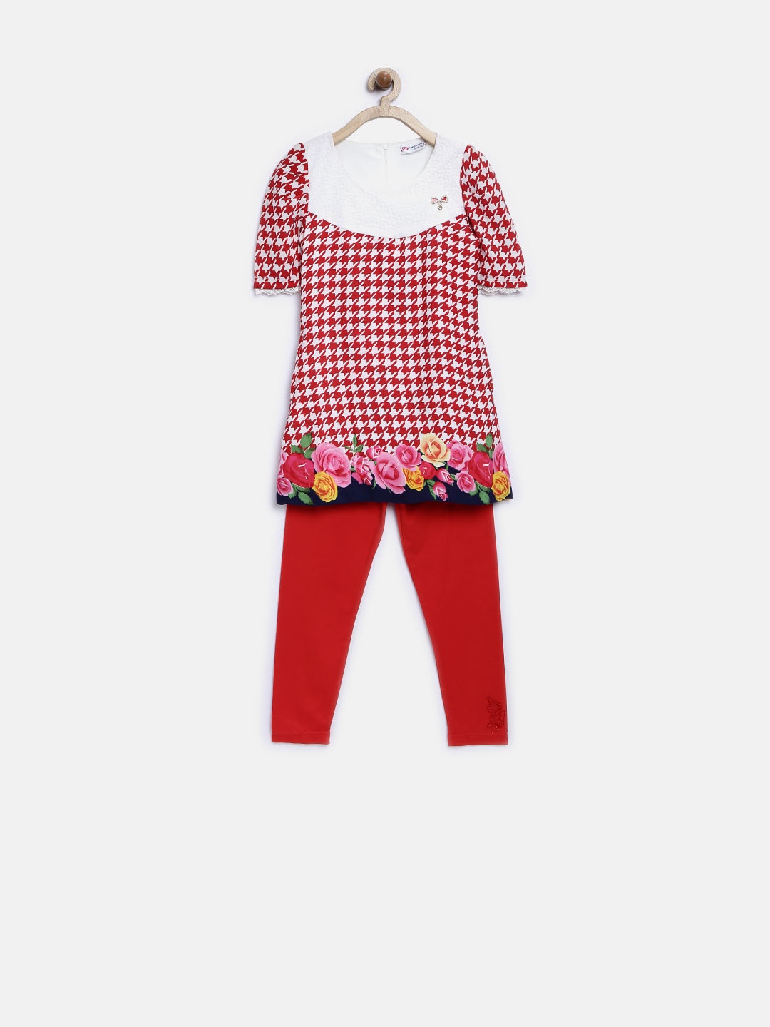 

Peppermint Girls Red & Off-White Houndstooth Print Clothing Set