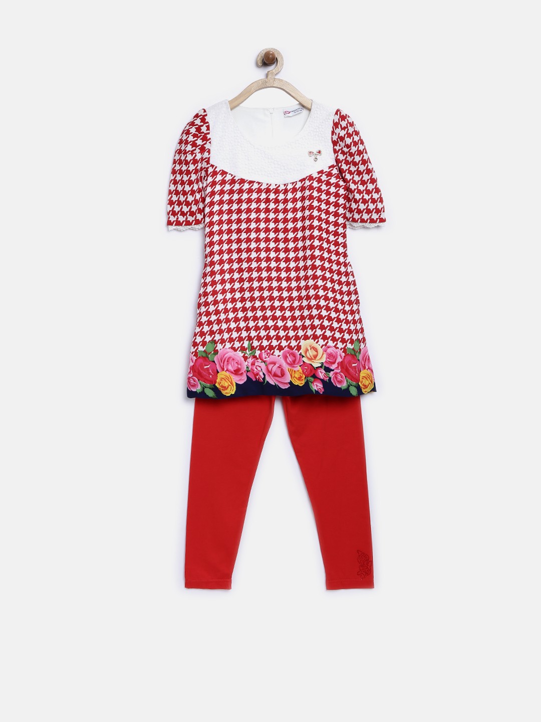 

Peppermint Girls Red & Off-White Houndstooth Print Clothing Set