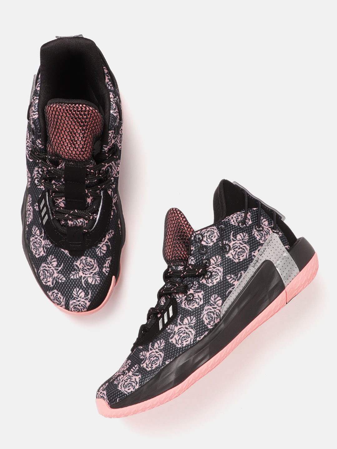 

ADIDAS Unisex Black & Pink Floral Print Dame 7 Basketball Shoes