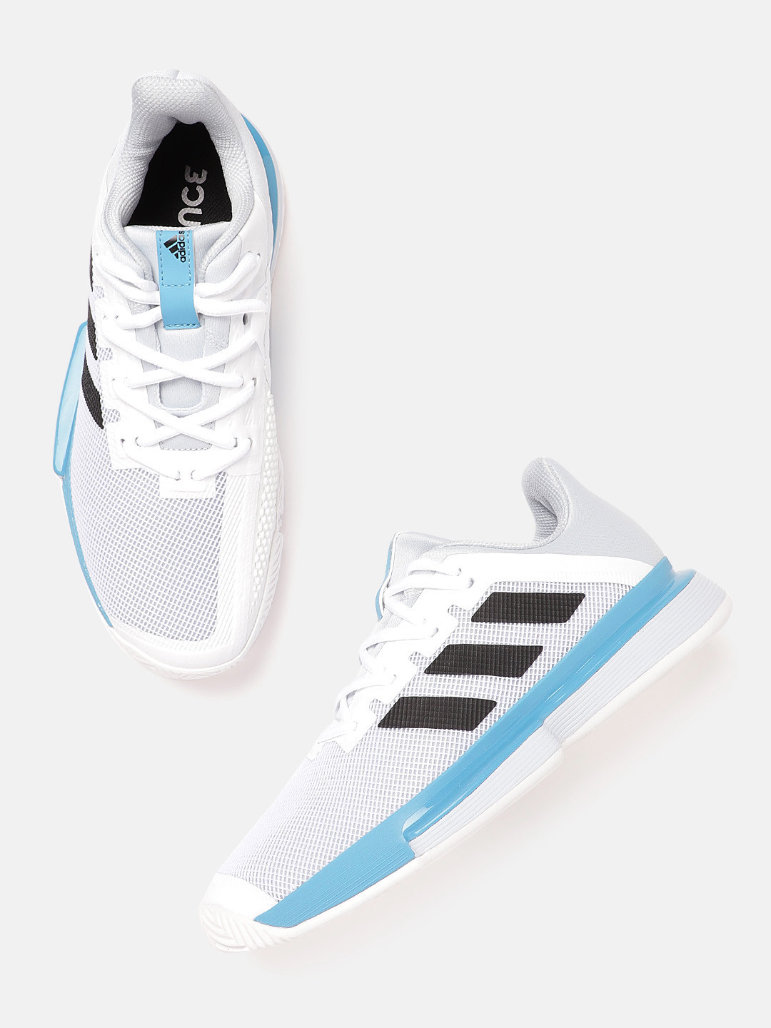 

ADIDAS Men White Woven Design Sole Match Bounce Tennis Shoes