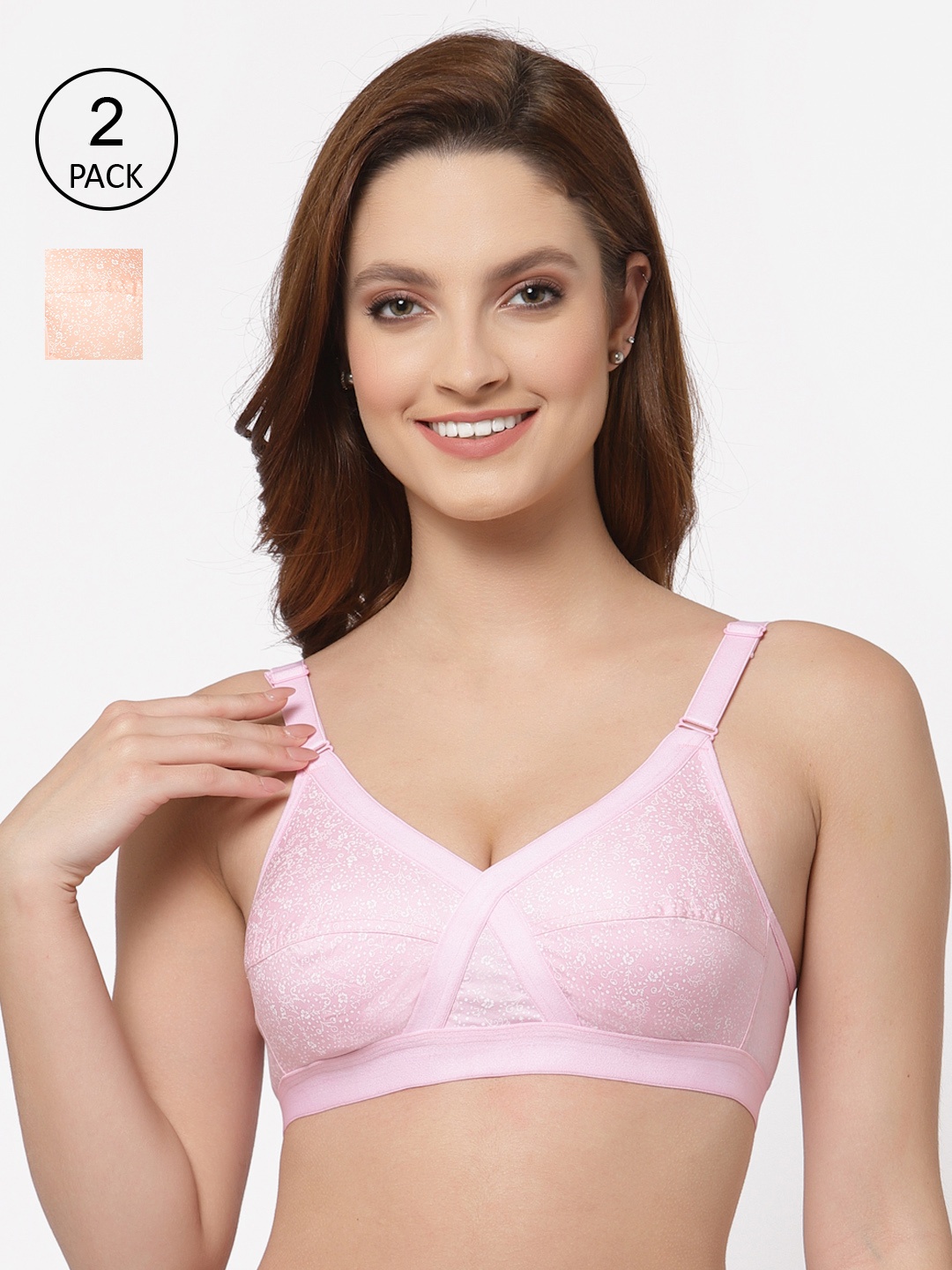 

Floret Pack of 2 Non-Padded Non-Wired Full Coverage Cotton Bras with All Day Comfort, Pink