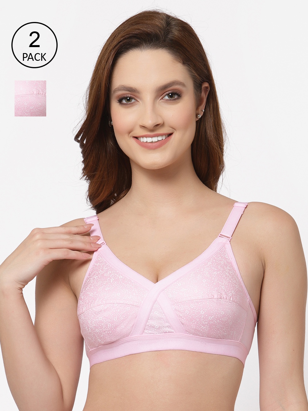 

Floret Pack of 2 Non-Padded Non-Wired Full Coverage Cotton Bras with All Day Comfort, Pink