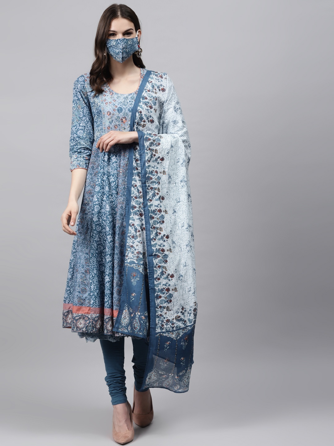 

Biba Women Blue Printed Pure Cotton Kurta Set