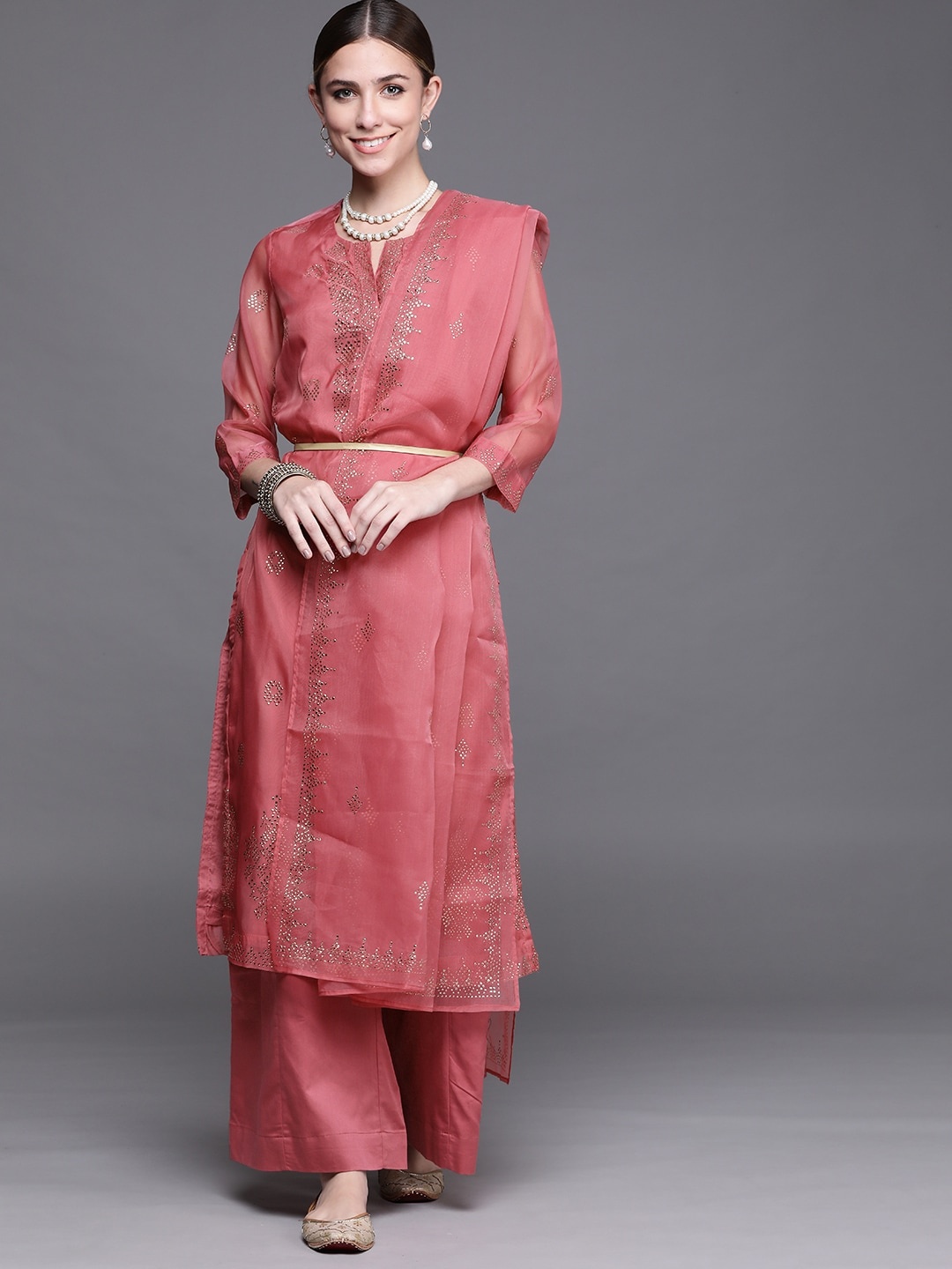

Biba Women Mauve Regular Kurta with Palazzos & With Dupatta