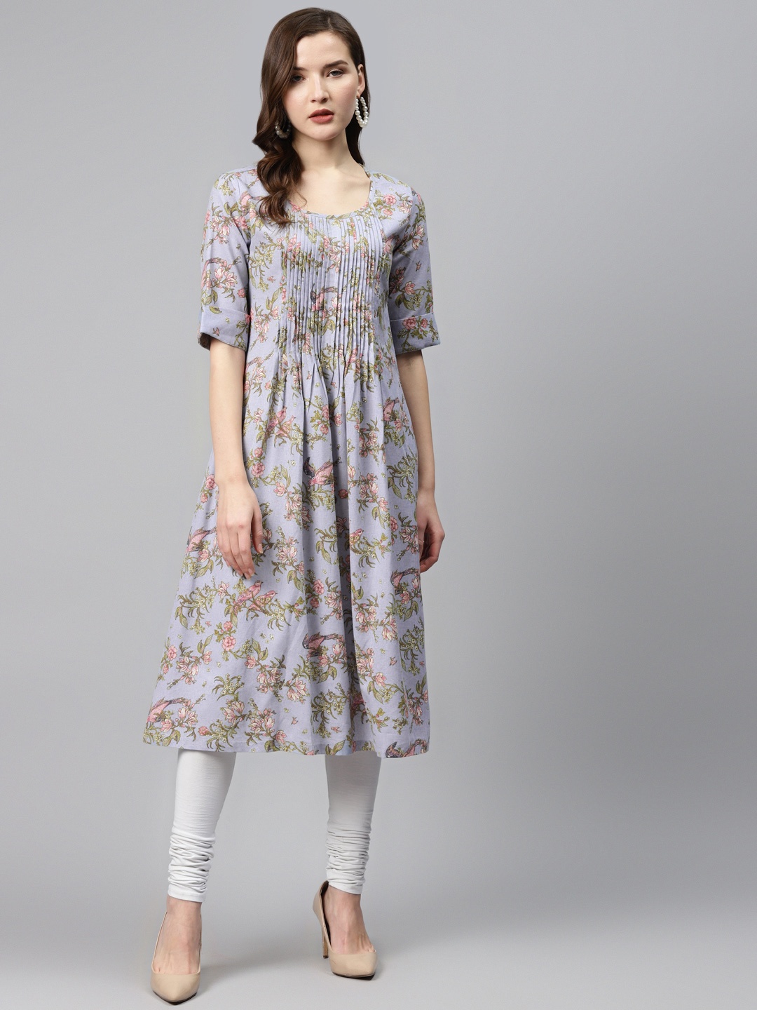 

Biba Women Blue & Pink Floral Print A-Line Kurta