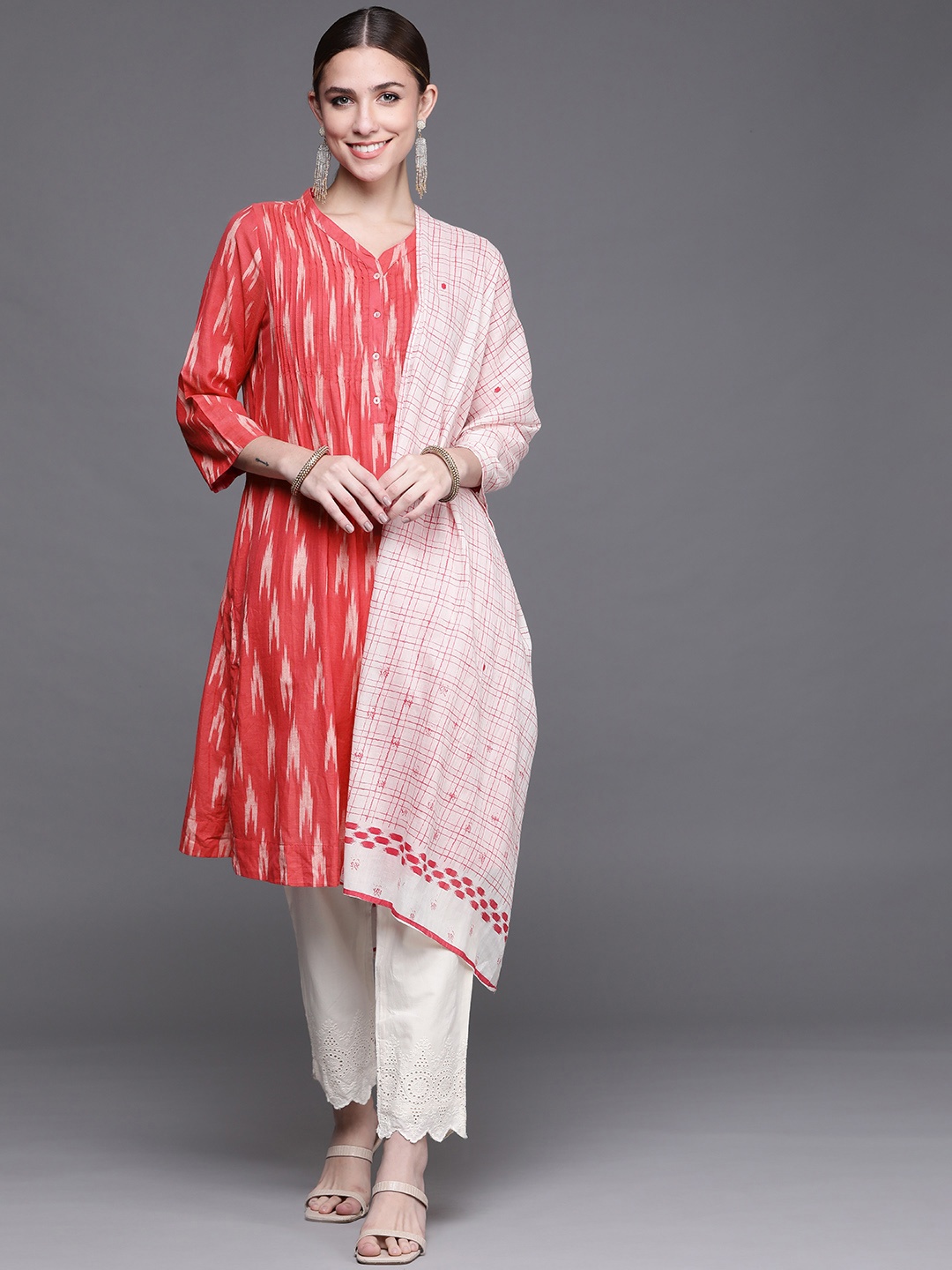 

Biba Women Pink Woven Design Pure Cotton Kurta with Trousers & With Dupatta