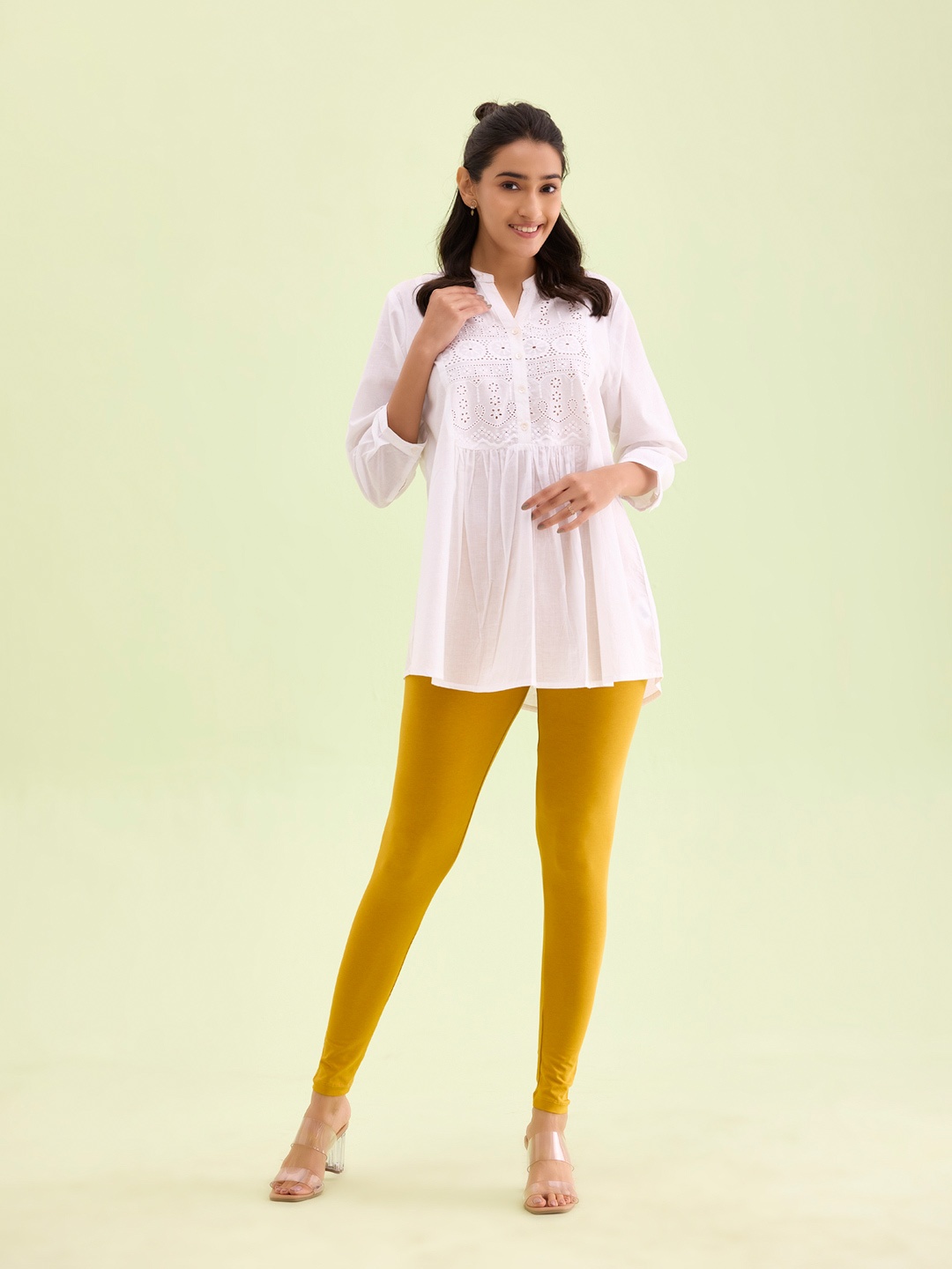 

Go Colors Women Mustard Yellow Solid Ankle Length Slim Fit Leggings