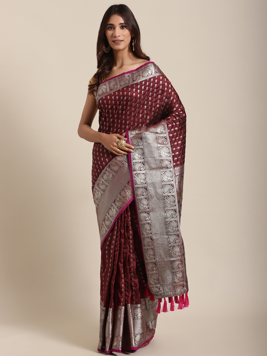 

VASTRANAND Maroon & Golden Woven Design Banarasi Saree